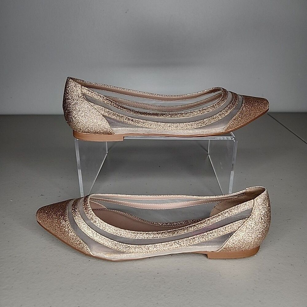 Betsey Johnson Gold Sparkle Flats with Wave Design